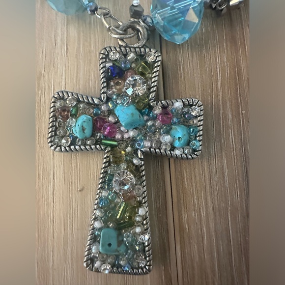 80s Beaded Cross Necklace - Picture 2 of 5